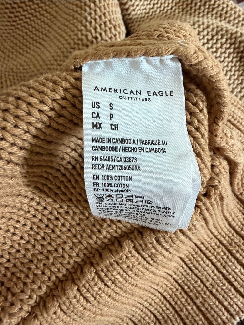American Eagle 100% cotton camel v-neck oversized knit sweater | size small - Picture 10 of 11